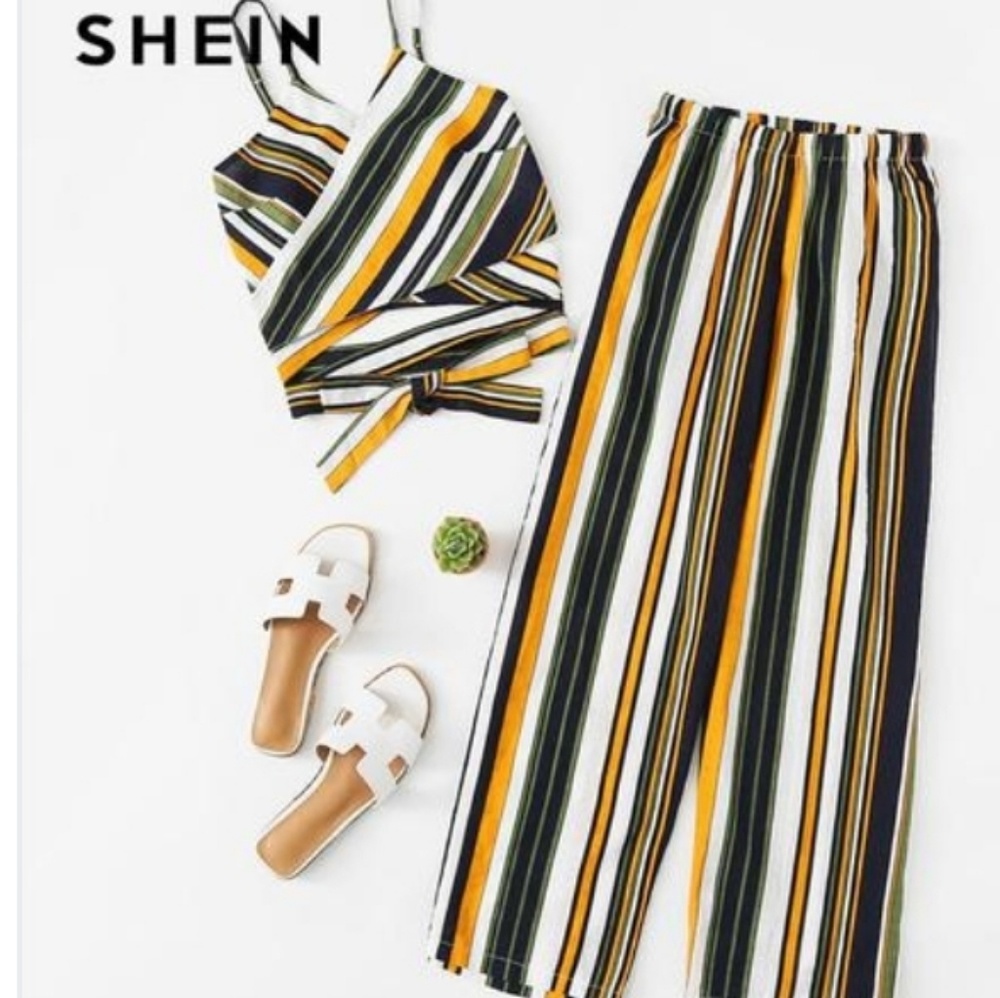 Shein Cut Out Striped Camo With Pants